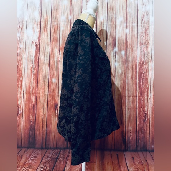 Women’s Medium Jacket Susan Graver ‘Shacket’ Shirt Jacket Brown Black Floral - Picture 3 of 9